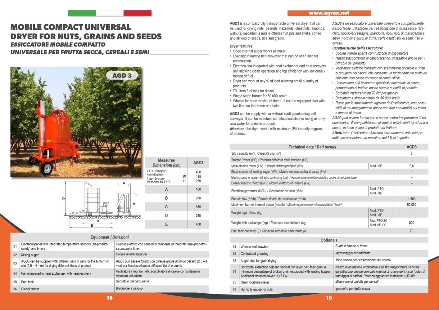 MOBILE COMPACT UNIVERSAL DRYER FOR NUTS, GRAINS AND SEEDS - AGREX srl