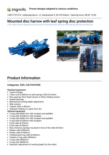 Mounted disc harrow 8521ZS