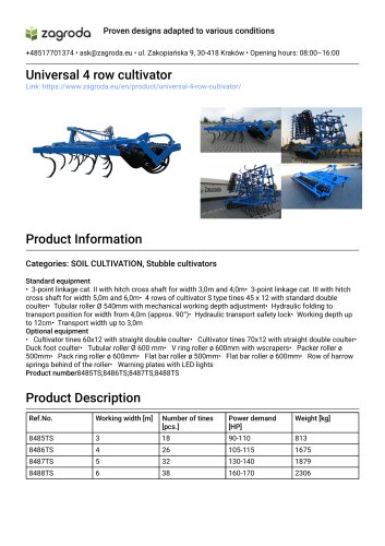 Universal 4 row cultivator 848 Series