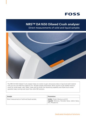 NIRS™ DA1650 Oilseed Crush Analyser