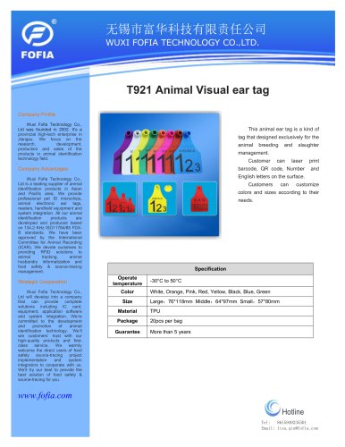 T921 Animal Visual ear tag