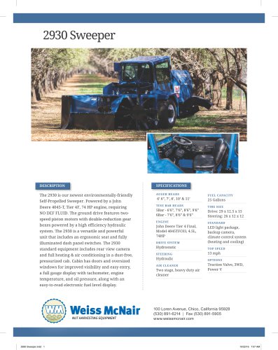 2930 Sweeper Specification Sheet