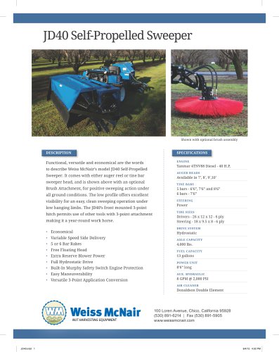 JD40 Self Propelled Sweeper Specifications