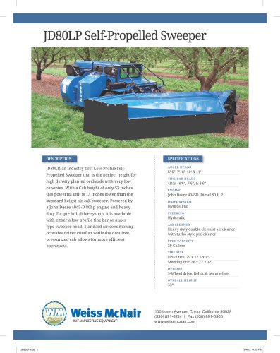 JD80 Low Profile Sweeper Specifications