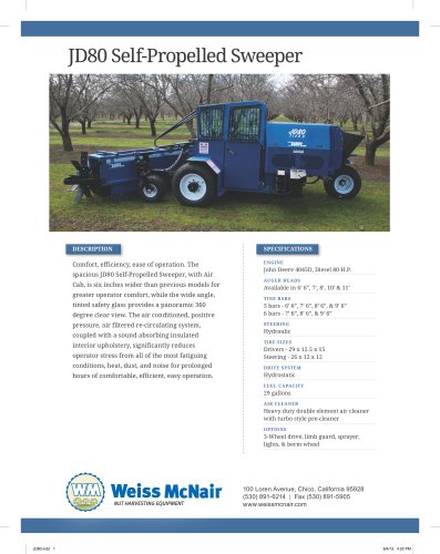 JD80 Self Propelled Sweeper Specifications