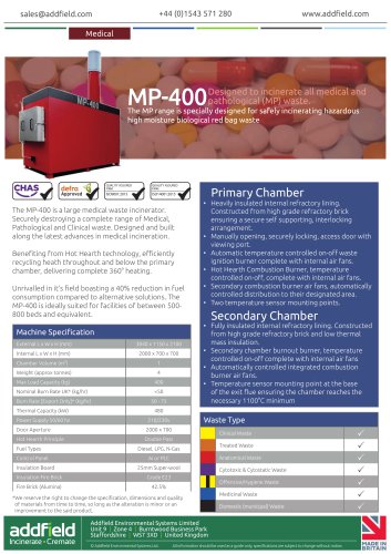 Addfield MP-400 Medical Waste Incinerator Datasheet GA AI