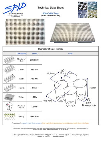 600 cells tray