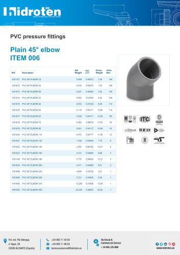 Plain 45° elbow ITEM 006