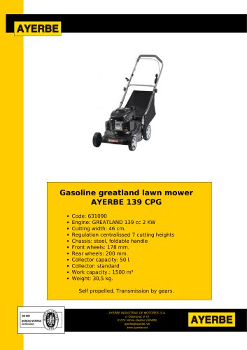 Gasoline greatland lawn mower AYERBE 139 CPG