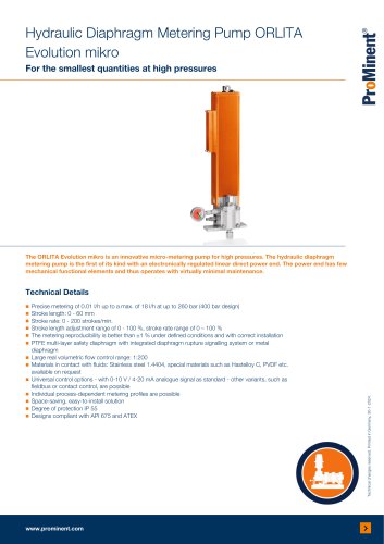 Hydraulic Diaphragm Metering Pump ORLITA Evolution mikro