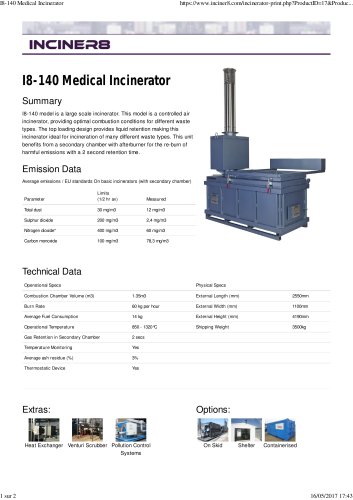 I8-140 Medical Incinerator