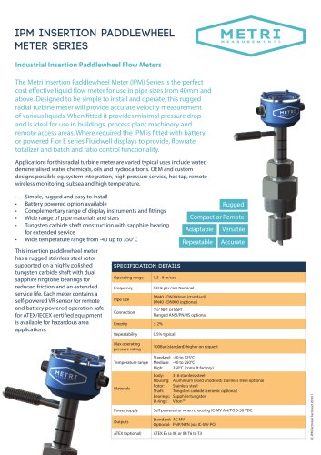IPM INSERTION PADDLEWHEEL METER