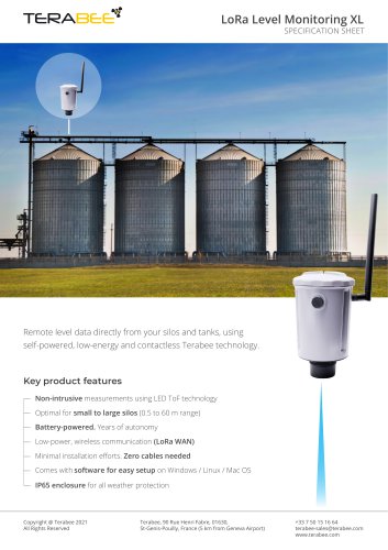 Terabee LoRa Level Monitoring XL - Specification Sheet