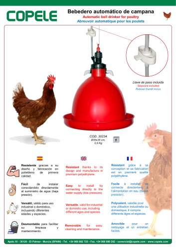 Automatic bell drinker for poultry