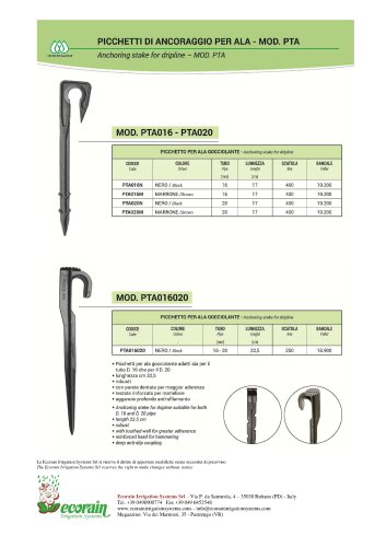 Anchoring stake for dripline - MOD. PTA