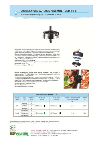 Pressure-compensating (PC) dripper - MOD. PC-S